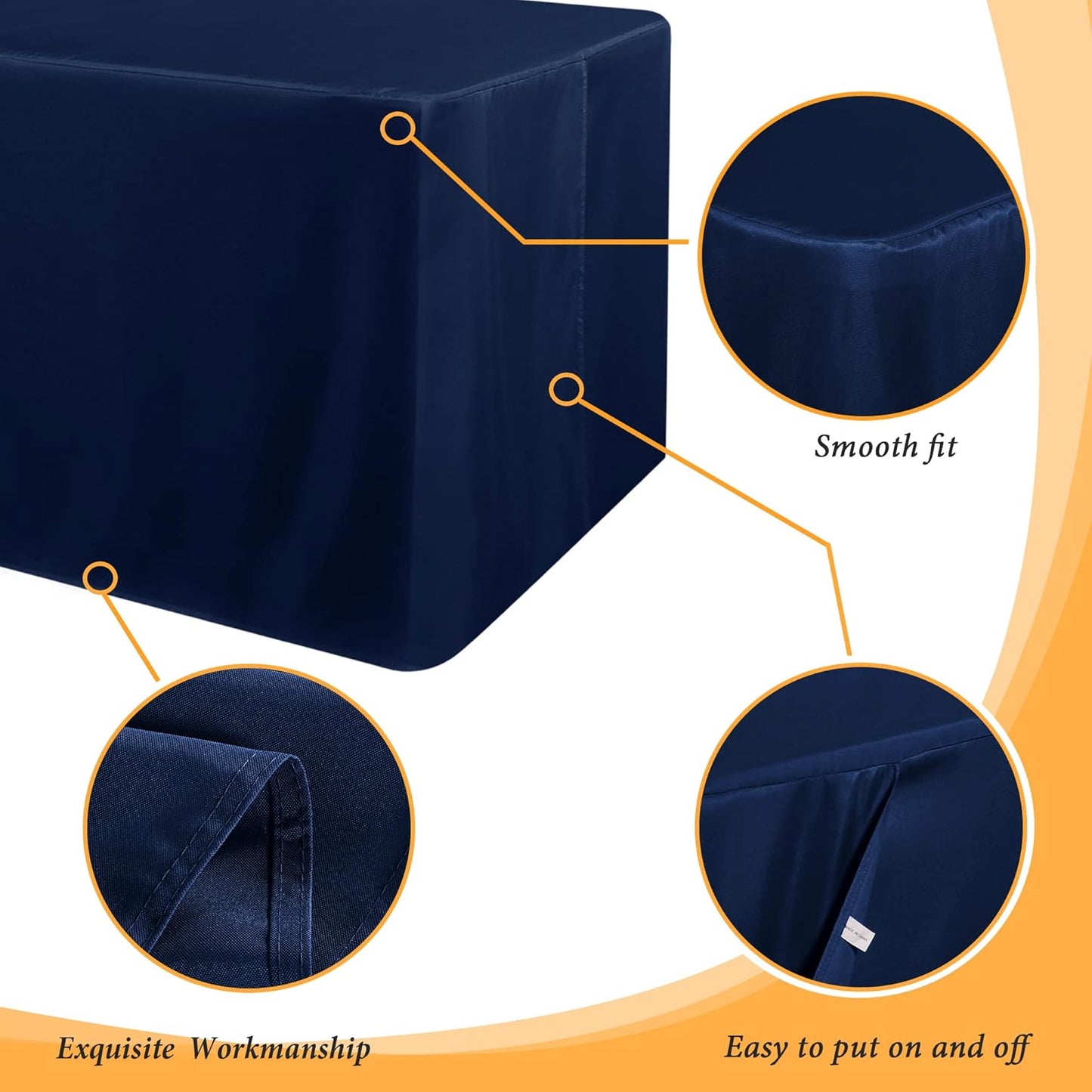 Obstal 2 Pack Table Clothes for 8 Foot Rectangle Tables - Water Resistant Washable Fabric Polyester Rectangle Table Cover Protector for Wedding, Banquet and Trade Shows, 96L x 30W Inches, Navy