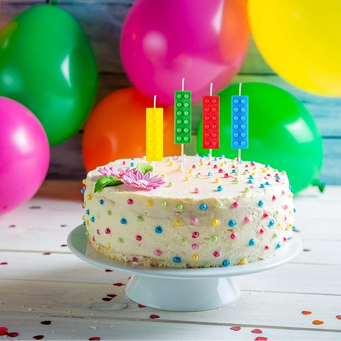 BBTO 16 Pcs Building Block Candles Brick Birthday Cake Candles Topper Sparkler Novelty Decor Building Block Construction Party Themed Decoration Favor for Birthday Baby Shower Summer Party Supplies