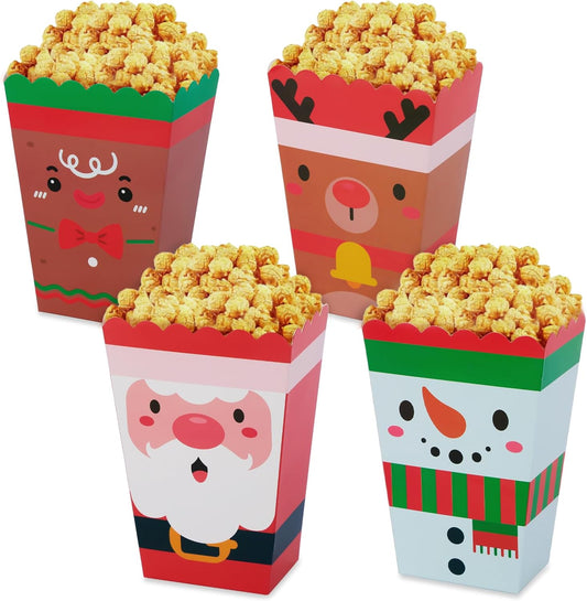 DECYOOL 24 Pcs Christmas Popcorn Boxes, Mini Christmas Popcorn Boxes Snowman Reindeer Santa Or Treating Candy Cookie Treat Box for Christmas Theme Birthday Party (4 Styles)