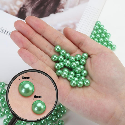 2200 Pcs Undrilled Holeless ABS Faux Pearl Beads for Vase fillers, No Hole Round Pearls for Cosmetic Boxes, DIY Parts, Table Scatter, Wedding, Birthday Party Home Decorating (Green, 6mm)