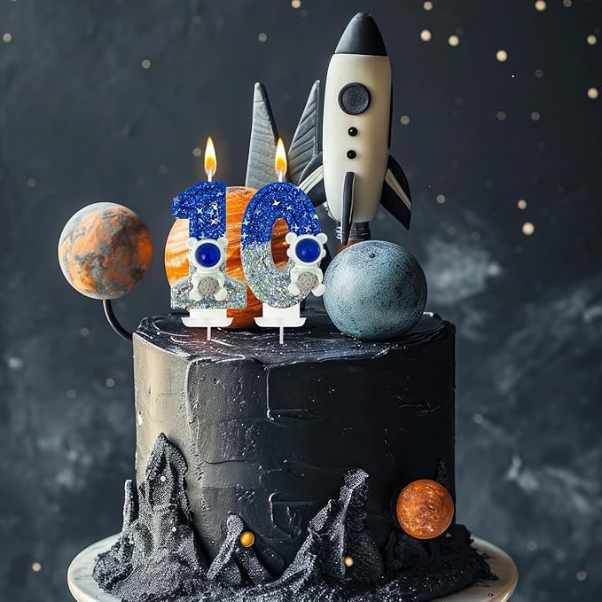 HXOUSE Astronaut 1st Birthday Candle - Space Universe Sparkler 1 Candle for Birthday Cake Boy, Topper for Party Decorations Anniversary Celebrations (Number 1)