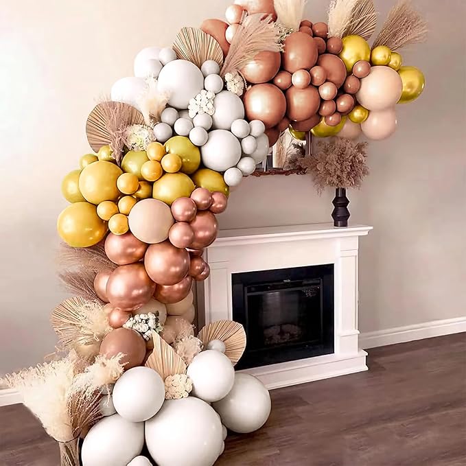 Rose Gold Confetti Latex Balloons, 60 pcs 12 inch White Metallic Gold Party Balloon with 33 Ft Rose Gold Ribbon for Birthday Wedding Anniversary Bridal Shower Decoration