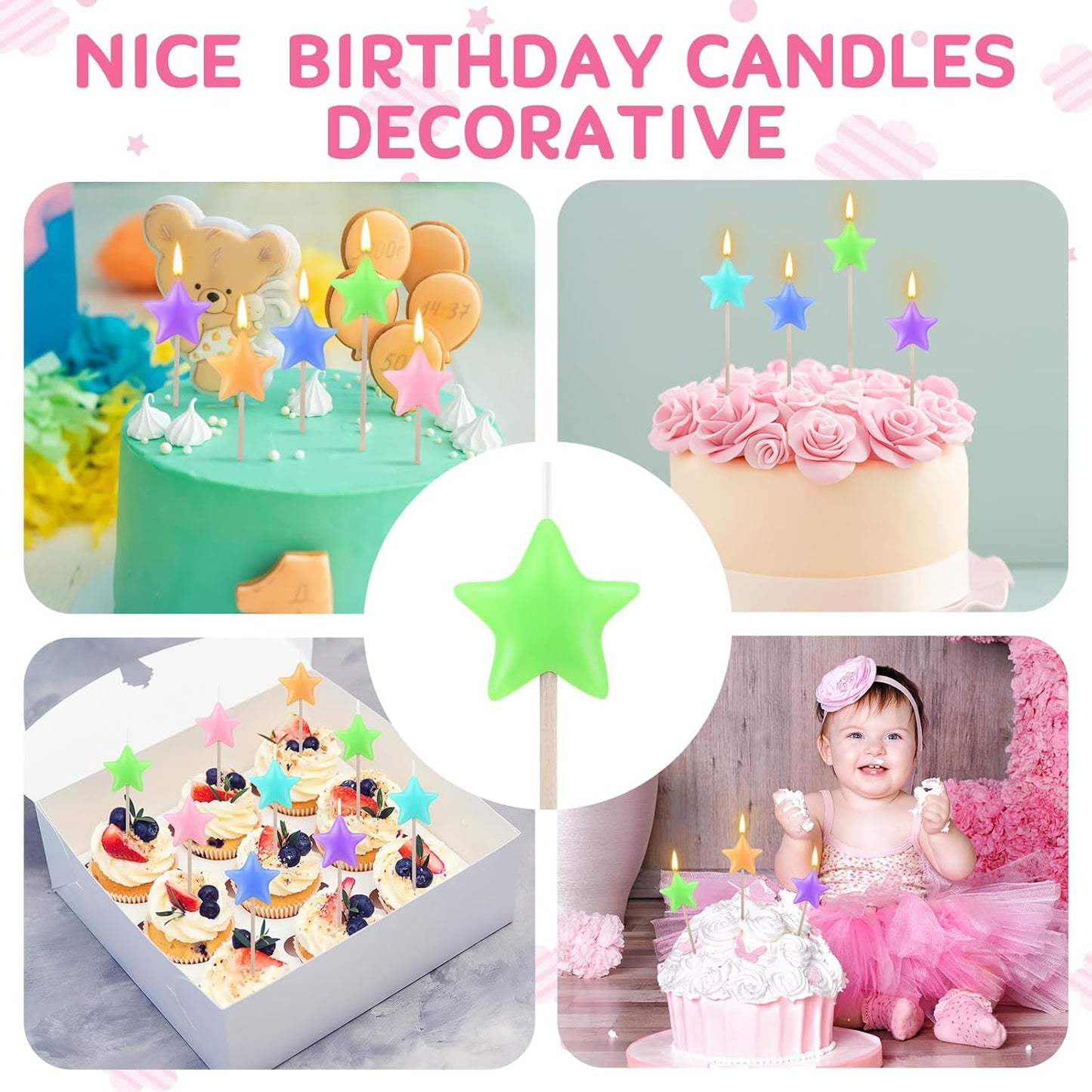 16 Pack Star Candles for Cake Birthday Star Shaped Sparkler Candles Stereo Cake Topper Decorations for Birthday Party Supplies(Colorful)