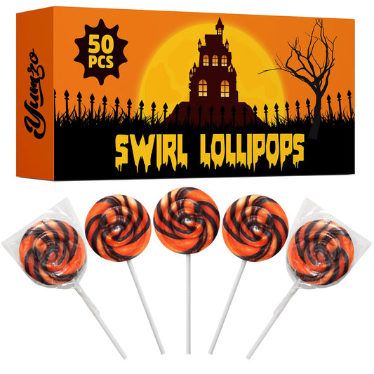Halloween Lollipops, 50 Pieces of Halloween Candy Individually Wrapped, Perfect Suckers for Kids and Families, Swirly Trick or Treat Lollipop Design for Extra Fun