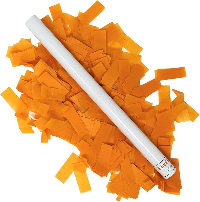 Ultimate Confetti - 8 Pack Orange Confetti Wands - Handheld 14" Biodegradable Tissue Paper Confetti Flick Flutter Sticks For Wedding, Birthday, Parties & Live Events - 2 Handfuls, 1.5 oz Each Stick