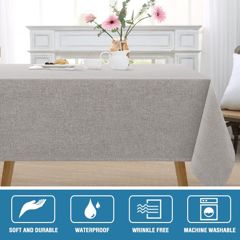 H.VERSAILTEX Linen Textured Tablecloth 54 x 54 Waterproof Decorative Table Cloth Spill-Proof Linen Look Cover for Party Table Extra Soft and Thick Fabric Wrinkle Free, Heather Taupe