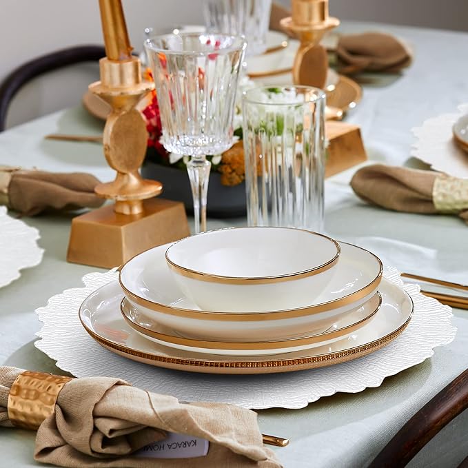 MAONAME 13" White Charger Plates Set of 8, Round Reef Chargers for Dinner Plates, Plastic Plate Chargers for Table Setting, Wedding Decor