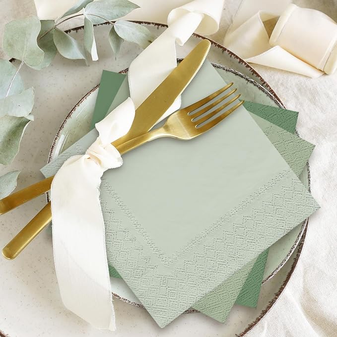 Whaline 120 Pieces Sage Green Cocktail Napkin Gradient Color Beverage Luncheon Paper Napkins 2 Ply for Home and Party Favors, 6 Colors