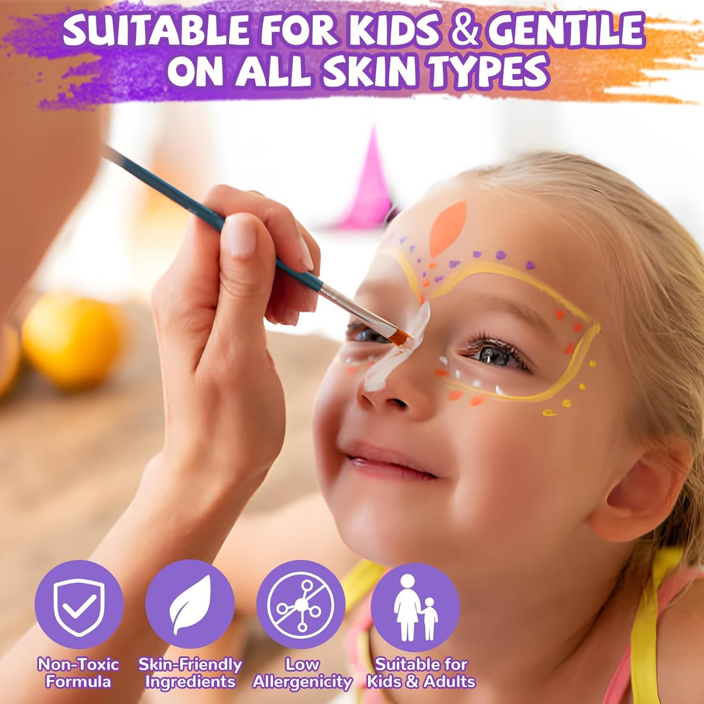 Professional Face Painting Kit for Kids – 54 Color Water Activated Facepaint Makeup Kit, Non-Toxic face Paint with Stencils, Gems, Brushes– for Halloween, Parties, Carnival, School Event & Festivals
