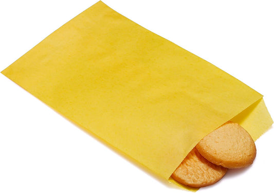 Quotidian Lemon Yellow Flat Medium Greaseproof Paper Bags 4" x 6" (10 x 15.2cm) Pack of 100 - Bakery Chocolate Soap Invitation Party Favor