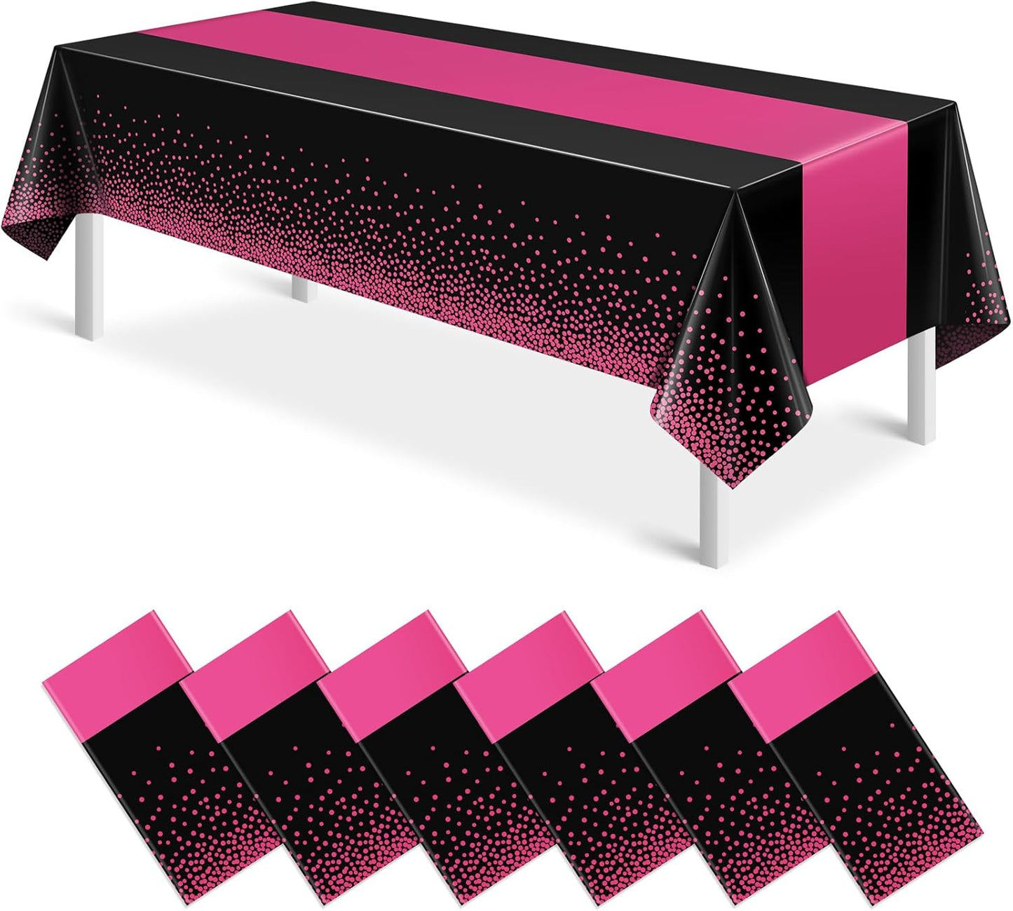 6Pcs Black Hot Pink Tablecloth Party Decorations,Plastic Black Table Cloth Printed Hot Pink Table Runner Disposable Rectangle Cover for Birthday Wedding Anniversary Graduation Party,54x108 Inch