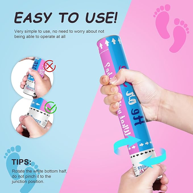 POPUPARTY 4 Pack Gender Reveal Confetti Cannon | 2 Pink & 2 Blue - Biodegradable Confetti Party Supplies Poppers, Ideal for Baby Boy or Girl Gender Reveal Decoration