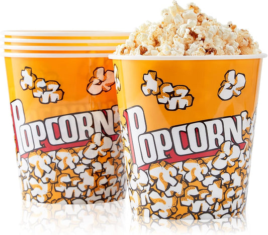 Plastic Popcorn Containers Retro Style Reusable Popcorn Buckets for Movie Night 7.1”x7.1”x5.1” (5 Pack)…