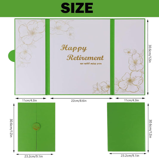 Large Retirement Card for Women Men, Happy Golden Years Party Decorations, Green Gold Farewell Guest Book Alternative, Happy Retirement Gifts Signature Board Book for Farewell Party Supplies（Green）