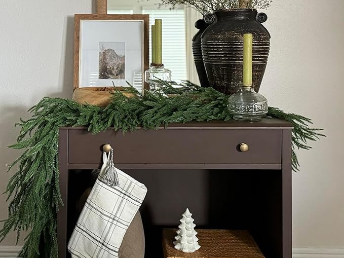 9FT 4PCS Christmas Garland Norfolk Pine Garland Real Touch Artificial Greenery Garland for Mantle Fireplace Table Indoor Outdoor Holiday Decortions (Dark Green)
