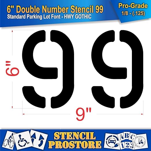 Pavement, Curb, and WheelStop Stencils - 6 inch Double Number Stencil - (99) - 6" x 9" x 1/8" (128 mil) - Pro-Grade