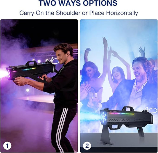 Handheld Fog Machine Gun for Party - 1500W Smoke Cannon with Color Changing Lights for DJ Events Concerts Parties Halloween Live Shows Stage Performances