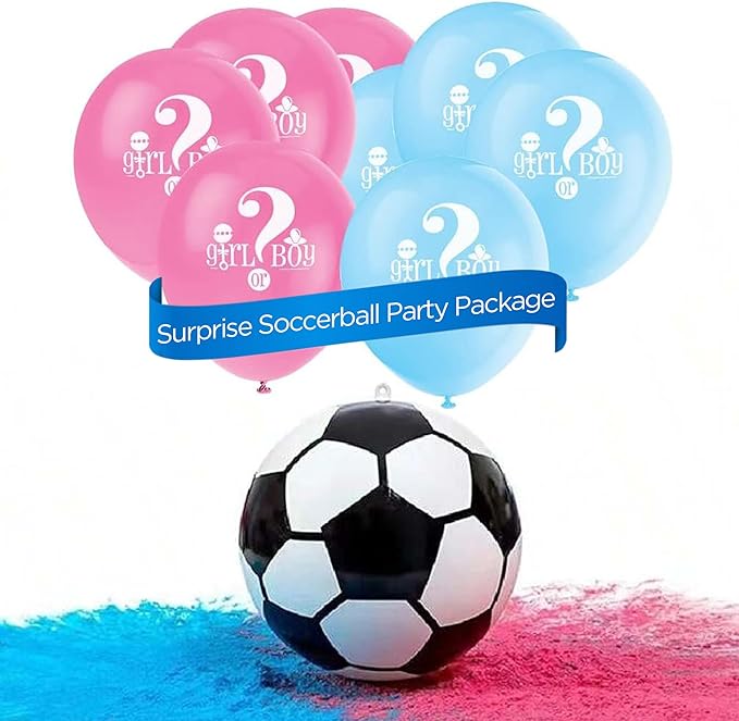 Gender Reveal Surprise Soccer Shell Kit with Colorful Pink & Blue Powder Packs - Pink & Blue Smoke Bomb for Gender Reveal Party with 8 Balloons - Ideal for Soccer-Themed Gender Reveal Parties