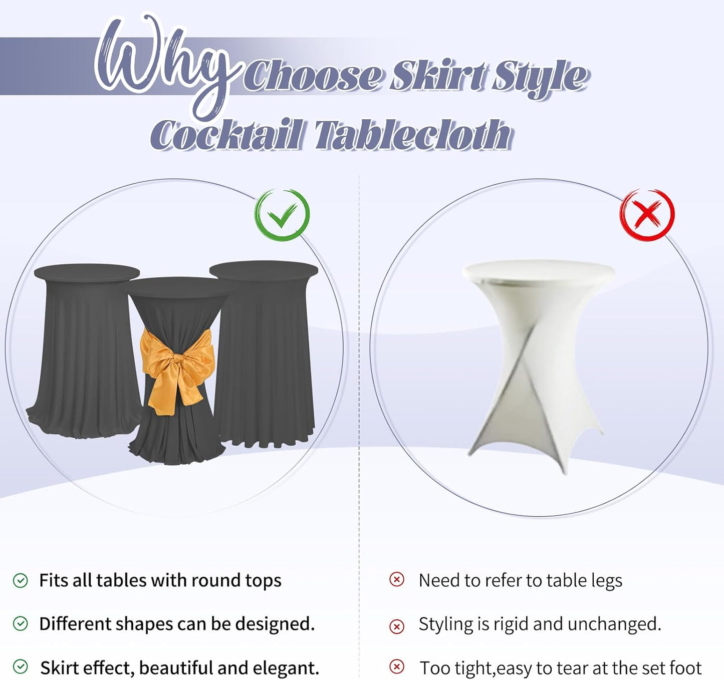 3 Pack Round Bar Table Cloths, Grey Spandex Table Covers 32"x 43", High Top with Wavy Drapes for Party Wedding Banquet