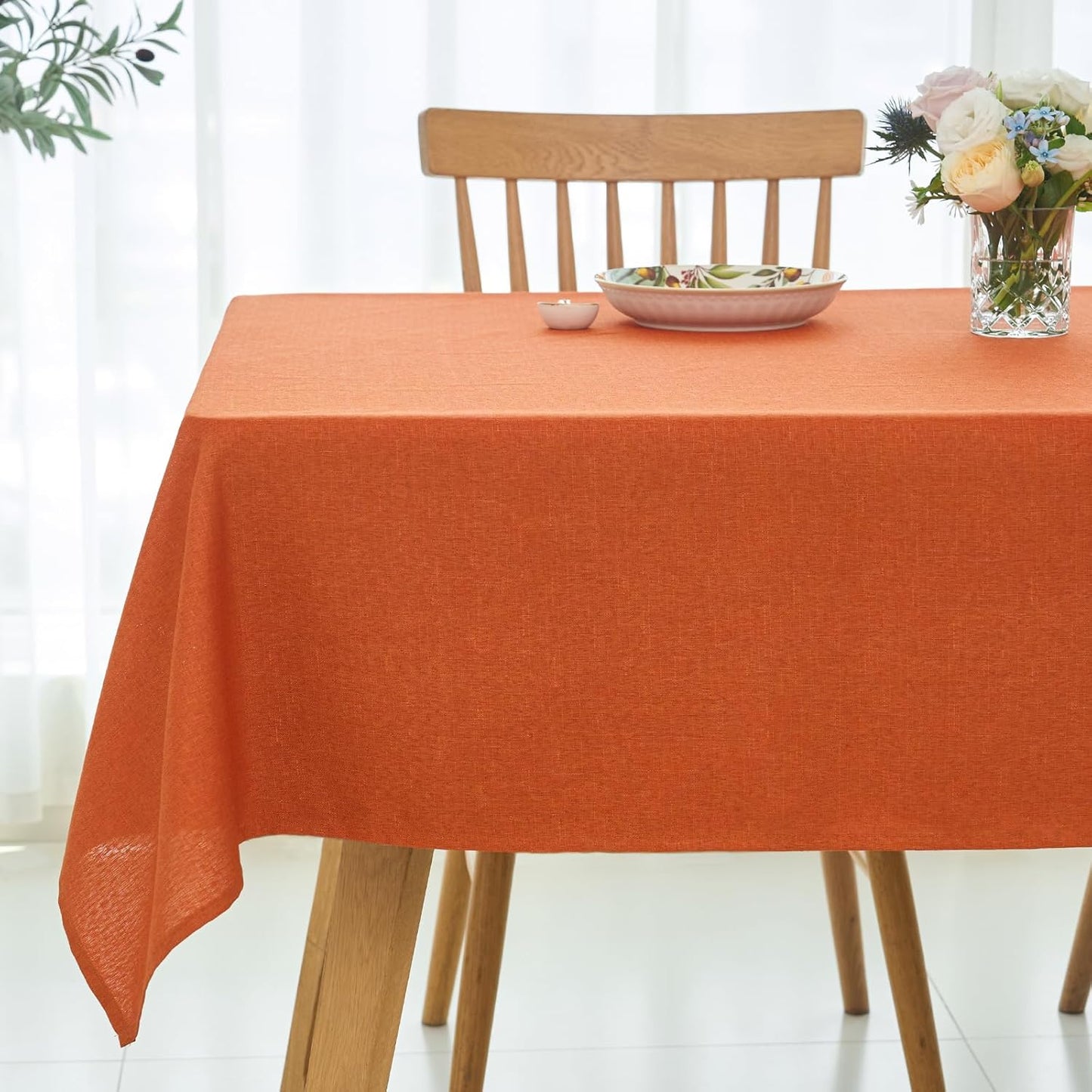 maxmill Linen Textured Harvest Tablecloth Stain Proof Waterproof and Wrinkle Free Washable Dining Tablecloths, Thanksgiving Party Table Cover, Halloween Table Cloth, Rectangle 60 x 120 Inch, Rust