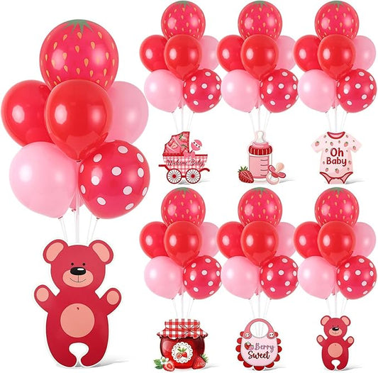 6 Sets Strawberry Balloon Stand Kit for Table Strawberry Baby Shower Centerpieces with Balloon Sweet Strawberry Party Balloon Decorations for Girls Strawberry Birthday Themed Supplies