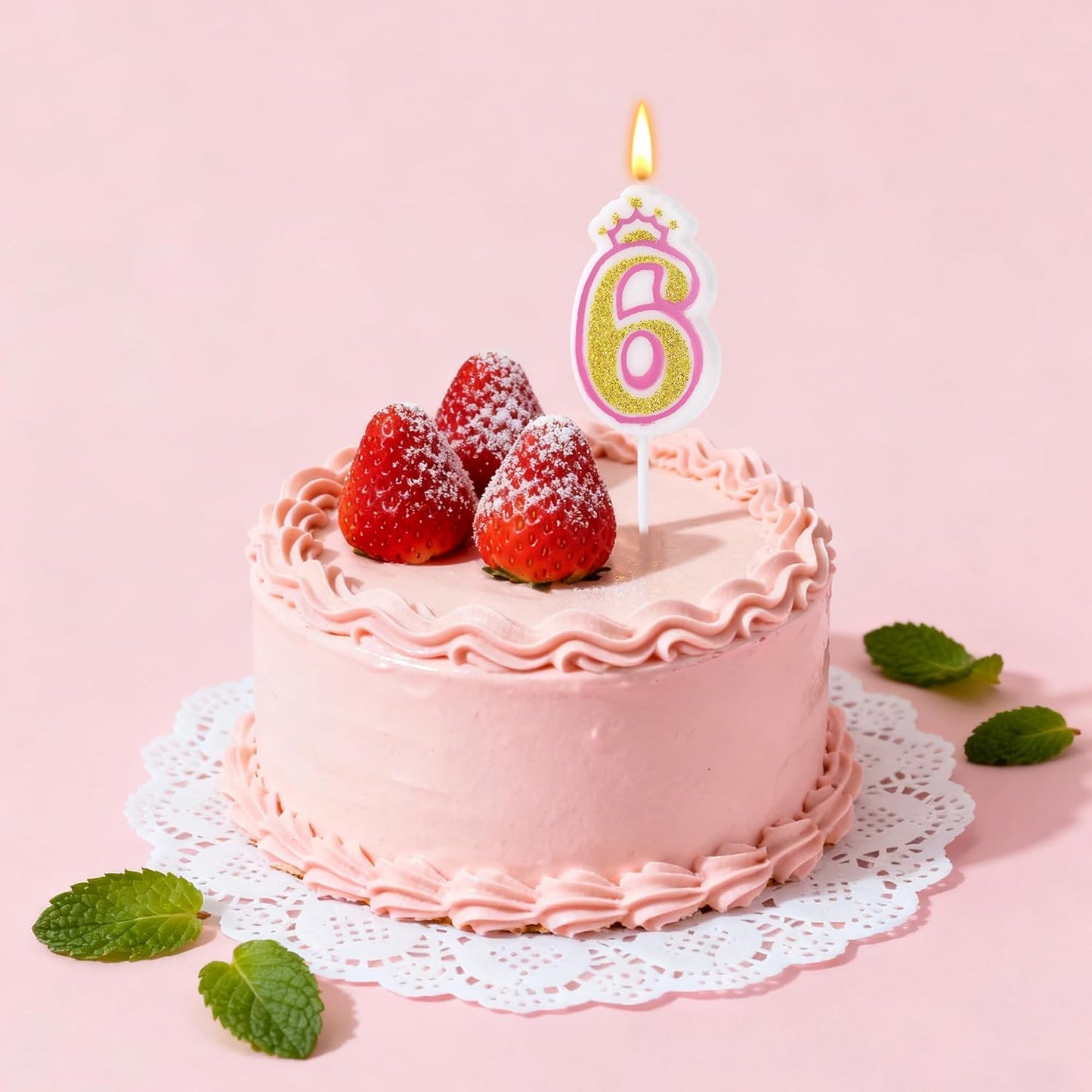 Birthday Number Candles, Number 6 Pink Giltter Candles for Cake, Candle Cake Topper with Sequins for Anniversary Celebrations Supplies (Number 6)
