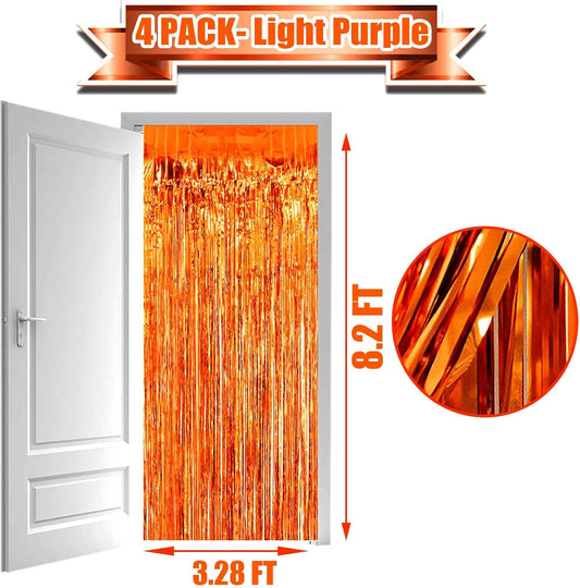4 Pack Orange Foil Fringe Curtain Backdrop, 3.28Ft x 8.2Ft Metallic Tinsel Foil Fringe Streamers Curtains Party, Photo Booth Props, Birthday, 2022 Mother's Day Decoration Supplies