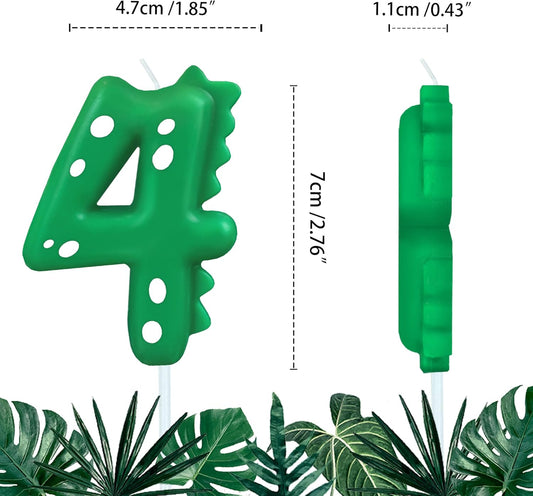 Number Birthday Candles(4 Candle Green) Dinosaur Shape Number Happy Birthday Cake Candles for Dinosaur Birthday Party Decoration Reunions Theme Party