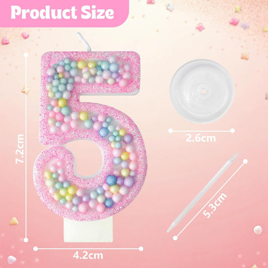 Zlongron Birthday Number Candles, Handmade Macaron 3D Flash Number 5 Candle, Suitable for Girls and Boys' Birthdays, Weddings, Anniversaries, Theme Party Cake Decorations