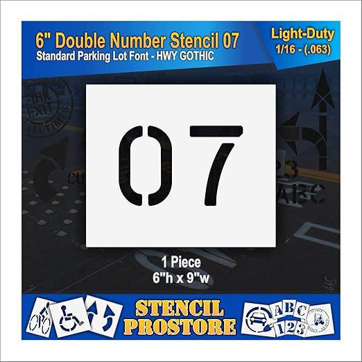 Pavement, Curb, and WheelStop Stencils - 6 inch Double Number Stencil - (07) - 6" x 9" x 1/16" (63 mil) - Light-Duty