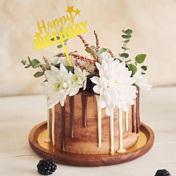 6 Pcs Gold Cake Topper - Happy Birthday Sign & Letters for Cake Decorations - Personalized Golden Cupcake Toppers & Cake Inserts