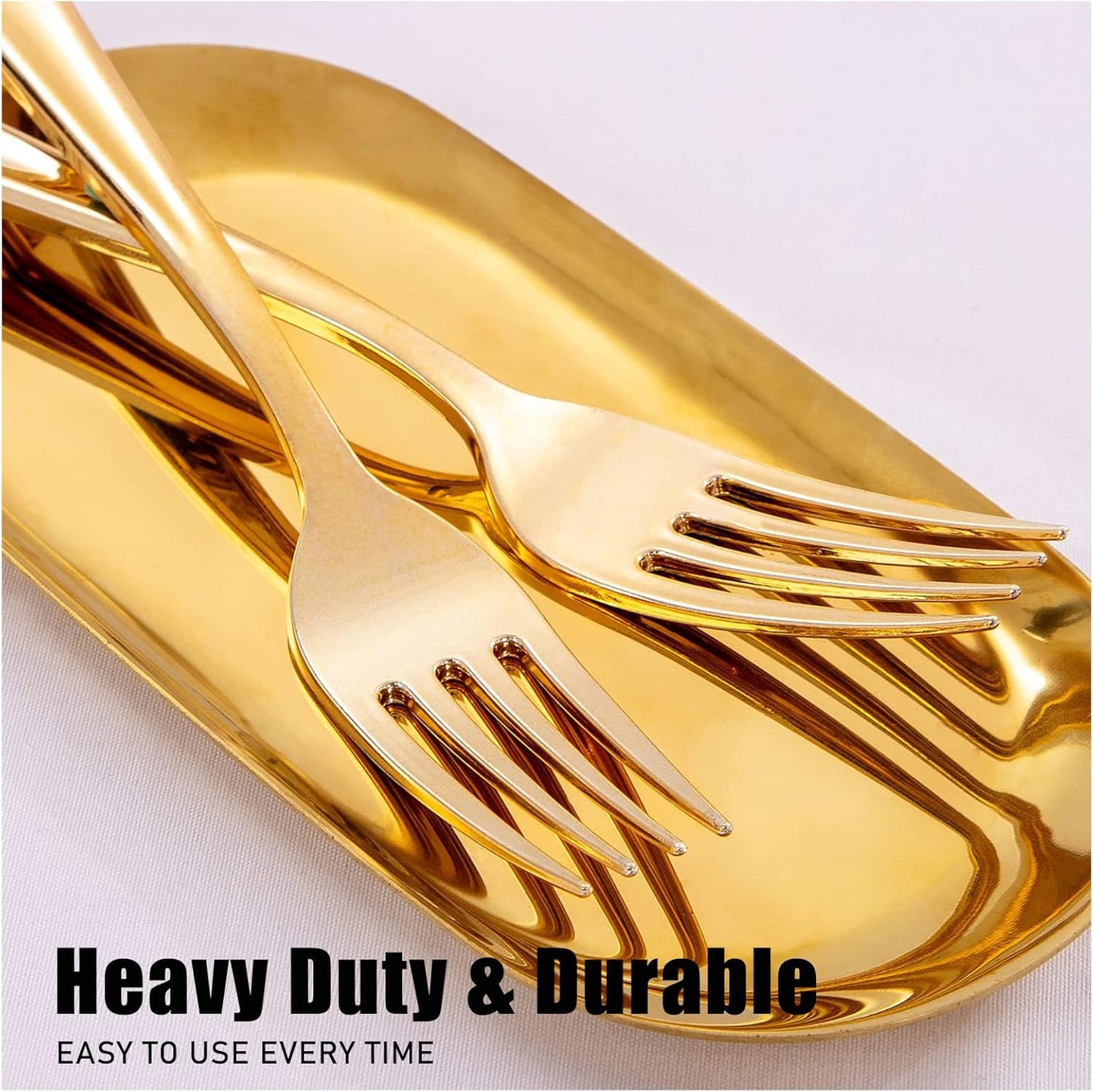 WDF300 Pieces Gold Plastic Silverware - Heavy Duty Disposable Cutlery Set Plastic Gold Silverware Set Includes 100 Forks, 100 Spoons, 100 Knives for Party/Thanksgiving
