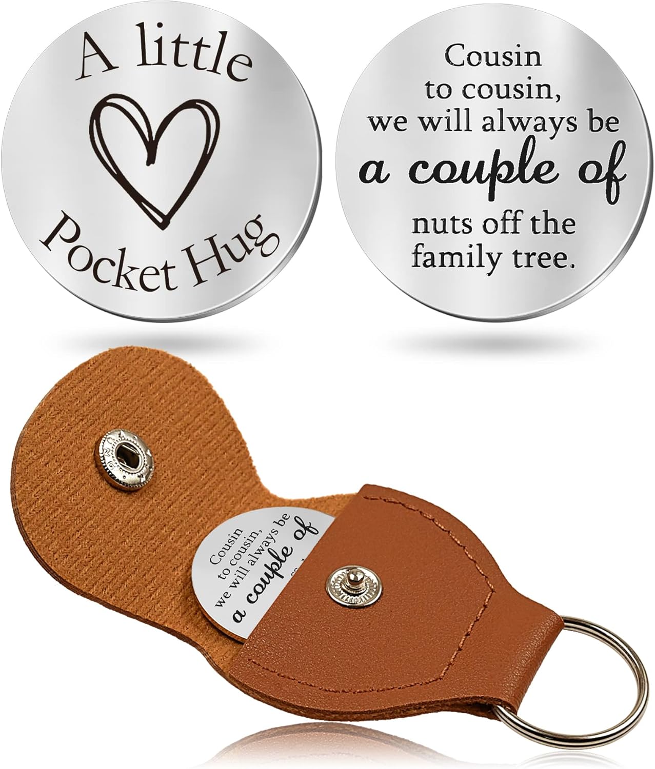 OUMILAN Pocket Hug Token Gifts for Men Boyfriend Girlfriend Inspirational Gift for Son Daughter Brother with Leather Keychain