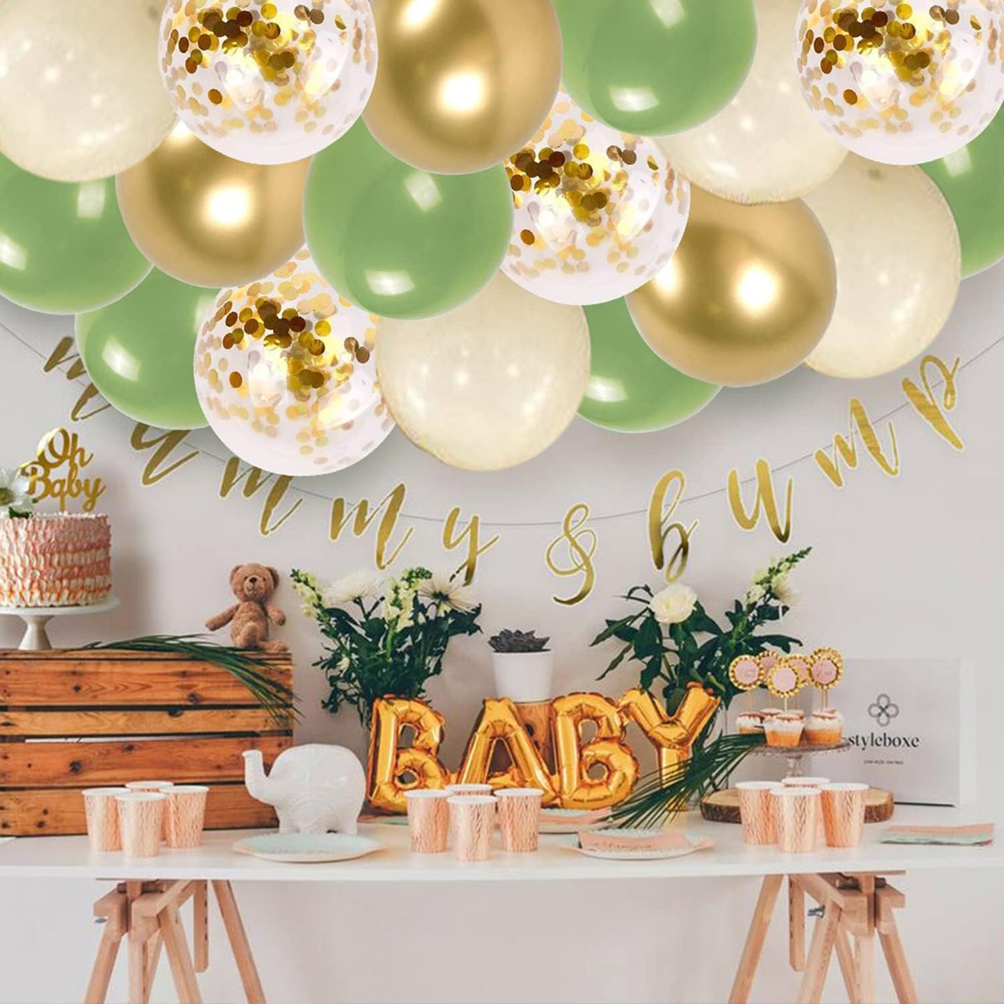 Sage Green Gold Confetti Balloons - 50 pcs Olive Green Blush Gold Metallic Latex Balloon for Eucalyptus Birthday Brida Shower Wedding Bridal Shower Party Decorations…