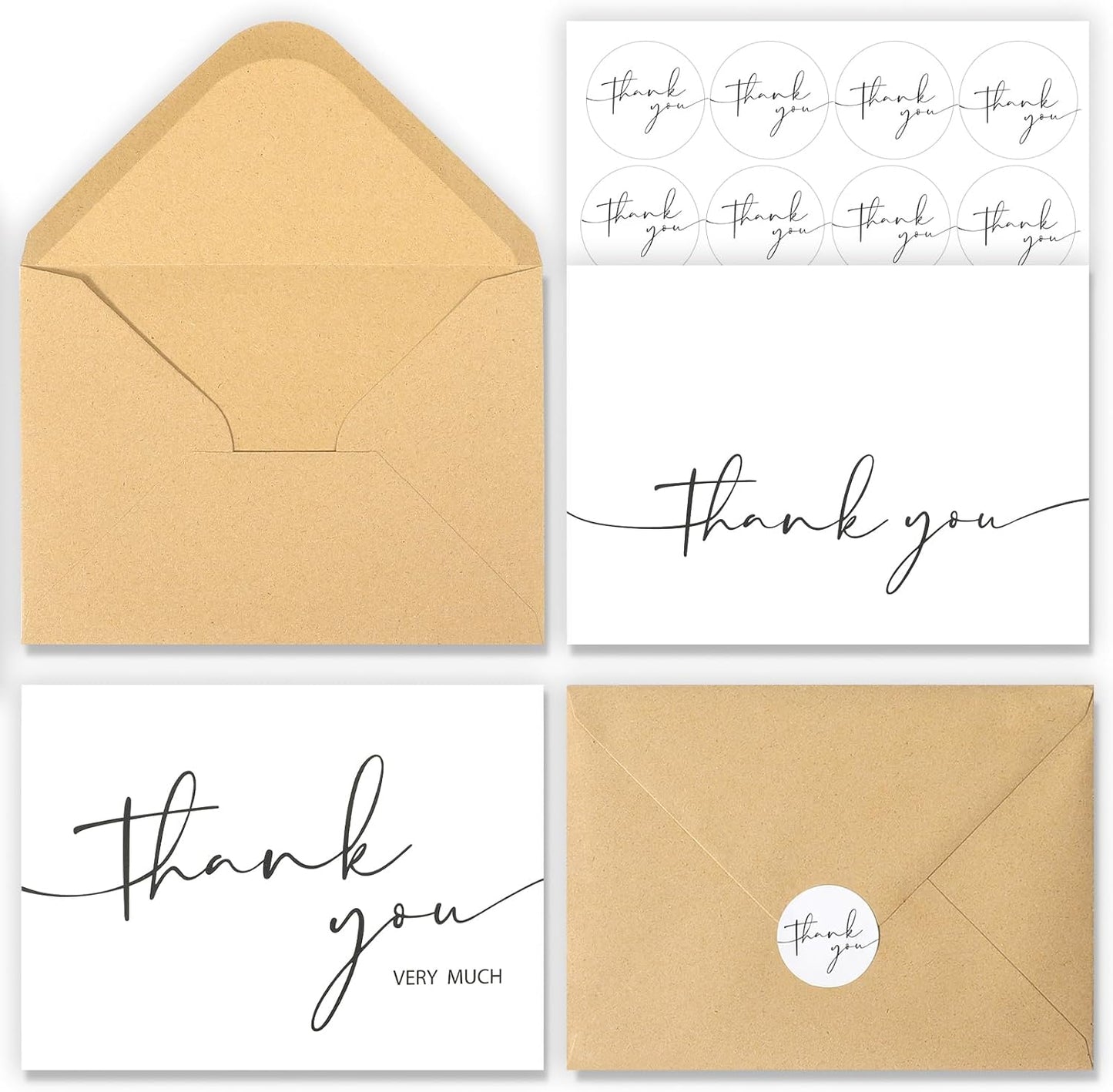 NESCCI 24 PCS Thank You Cards With Envelopes,4x6 Inch Minimalistic Design, Thank You Notes for Wedding,Bridal Shower, Business, Baby Shower, Small Business, Funeral, Graduation(White)