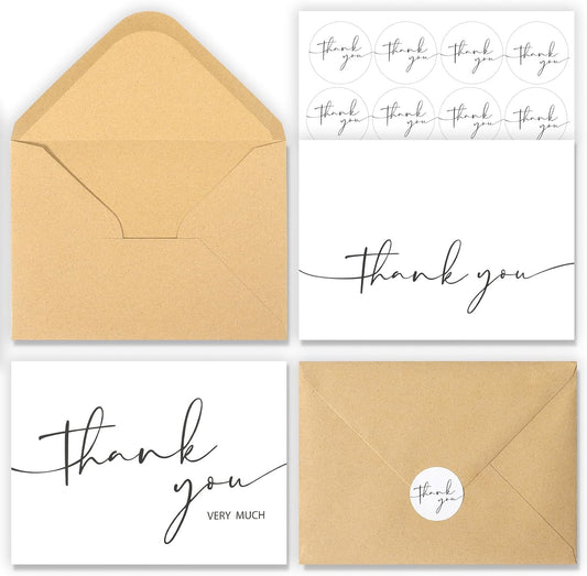 NESCCI 24 PCS Thank You Cards With Envelopes,4x6 Inch Minimalistic Design, Thank You Notes for Wedding,Bridal Shower, Business, Baby Shower, Small Business, Funeral, Graduation(White)