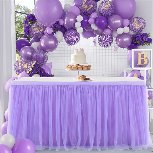 Suppromo Purple Tulle Table Skirt Baby Shower Table Cloth for Rectangle Tables or Round Tables Purple Tutu Table Skirt for Girls Mermaid Elephant Butterfly Birthday Party Cake Dessert Decorations