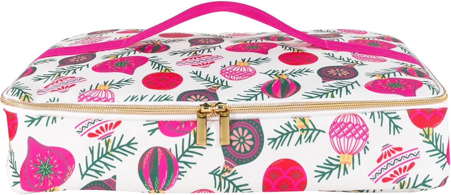 Martha Stewart Casserole Carrier for Hot or Cold Food, Fits 11.5” x 16.5” Dish, Insulated Food Carrier for Picnics, Cookouts, and Potlucks (Ornaments)