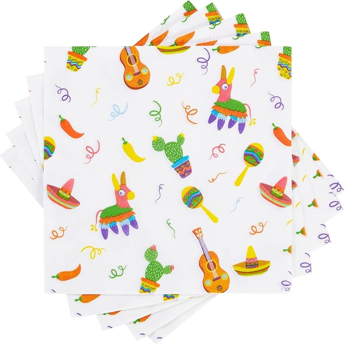 150 Pack Fiesta Napkins for Cinco de Mayo, Mexican Party Decorations (White, 6.5 In)