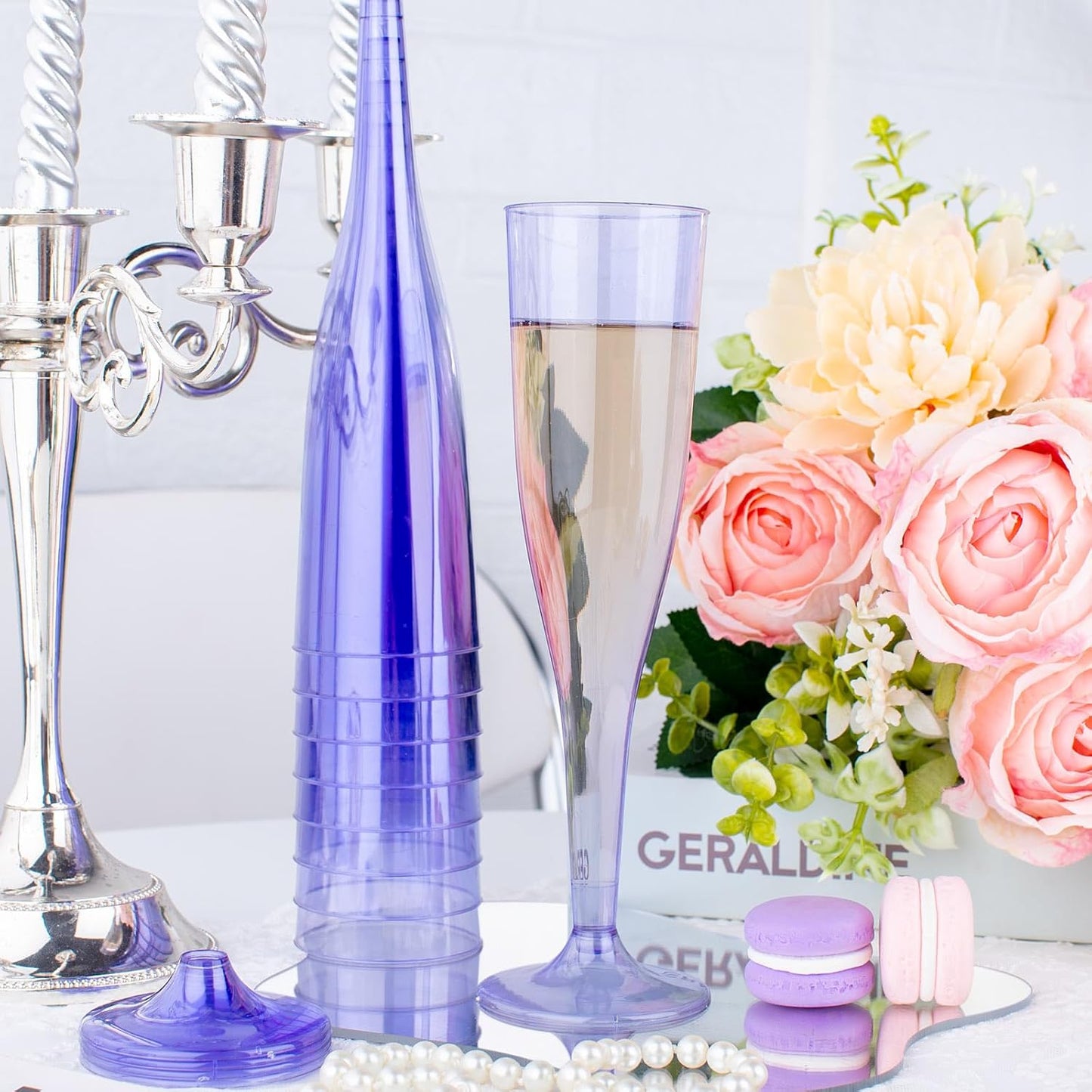 WDF 36 Pack Clear Purple Plastic Champagne Flutes - 7OZ Purple Champagne Flutes Plastic, Champagne Glasses Disposable for Party & Wedding