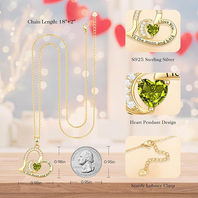 Anniversary Necklace for Women Birthstone Jewelry for Wife Gifts for Her Wife Birthday Gift Ideas Anniversary for Girlfriend I love you to the moon and back Necklaces Filled 925 Sterling Sliver