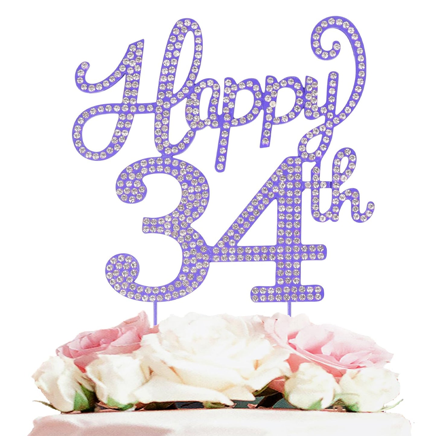 LASKYER Happy 34th Birthday Purple Rhinestone Cake Topper - 34th Birthday/Anniversary,Cheers to 34 Years Old Bday Party Metal Sparkly Centerpieces Decorations.