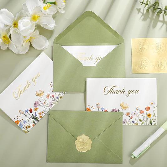 100 Pack Thank You Cards with Envelopes, 4x6 Inch Thank You Cards Bulk Blank Notes Card with Stickers Greeting Card for Wedding, Baby Shower, Bridal Shower, Birthday, Thanksgiving, Christmas