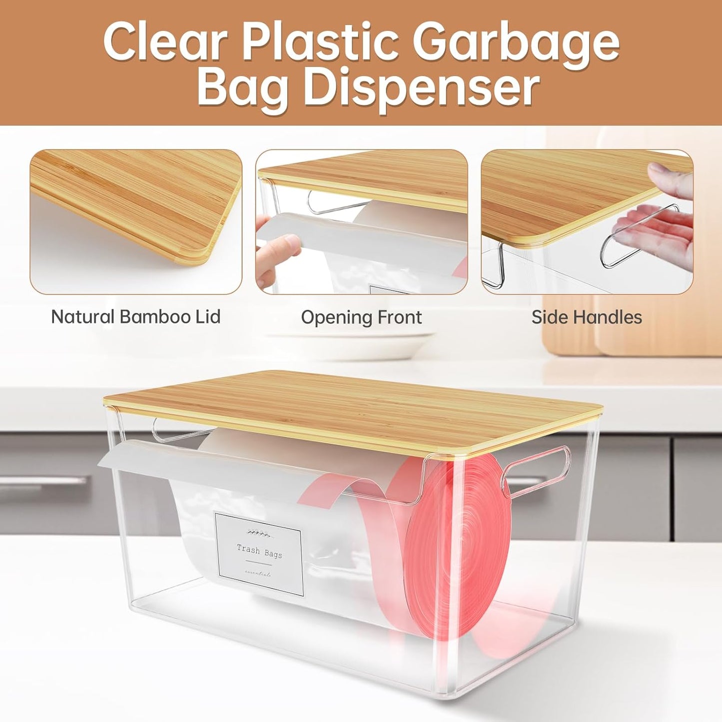 2 Pack Trash Bag Holder Under Sink Stackable, Plastic Garbage Dispenser with Lid, Trash Bag Storage Dispenser Roll Holder for Kitchen, Pantry, Laundry Room Organization