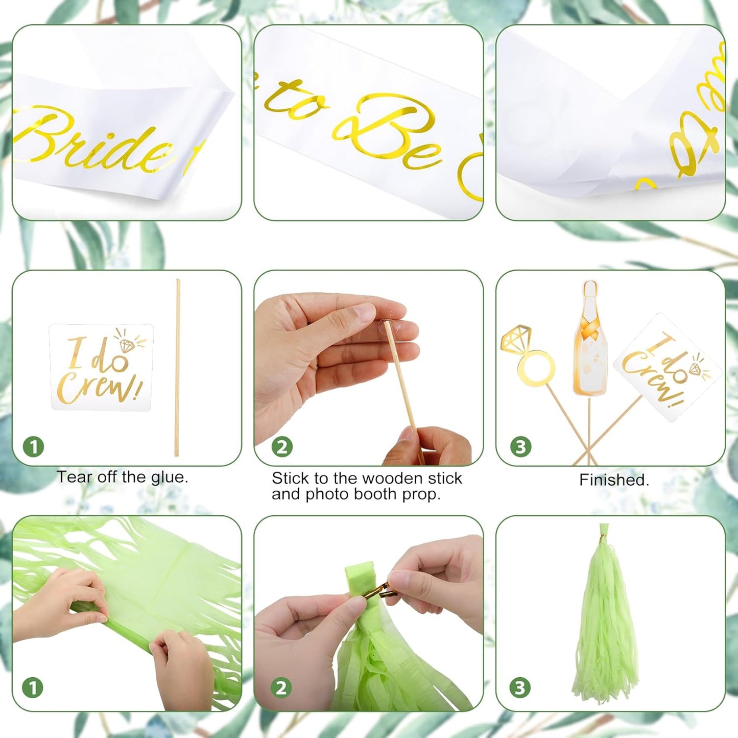 Amandir Bachelorette Party Decorations Supplies, Sage Green Bridal Shower Decorations Bride To Be Sash Veil, Nude White Gold Confetti Heart Balloons, Photo Booth Props, Fringe Curtains, Paper Tassels