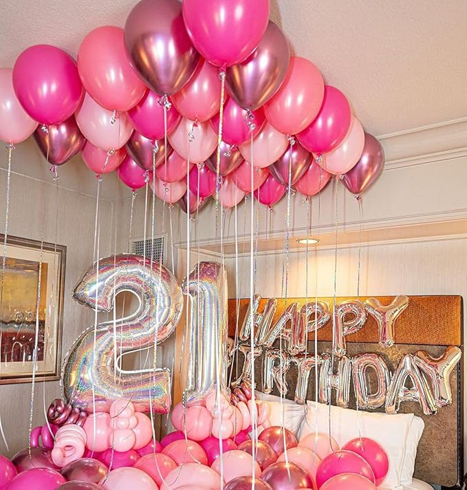 Pink Balloons Metallic Pink Balloon, 50Pcs 12Inch Hot Pink Chrome Pink Latex Balloons Light Pink Balloon and Dark Magenta Pink Balloons for Birthday,Baby Shower,Princess Theme Party Decorations
