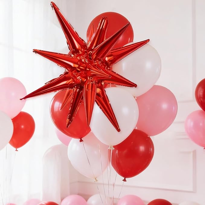 Valentines Day Balloon Arch Kit, Pink Red White Balloon Garland with 32" LOVE/ 22"Explosion Star/ 5" Heart Foil Balloon for Galentines Mothers Day Wedding Engagement Anniversary Party Decorations