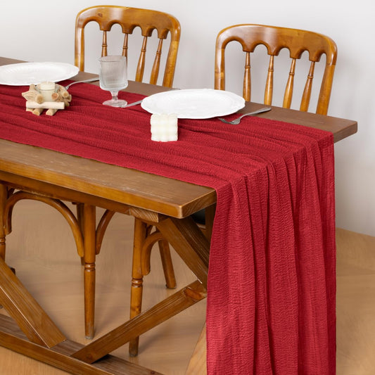 Socomi 6pcs Red Cheesecloth Table Runner Fall Thanksgiving Gauze 120 Inch Rustic Boho Cheese Cloth Runner for Wedding Party Baby Bridal Shower Centerpiece Decoration Holiday Home Decorations