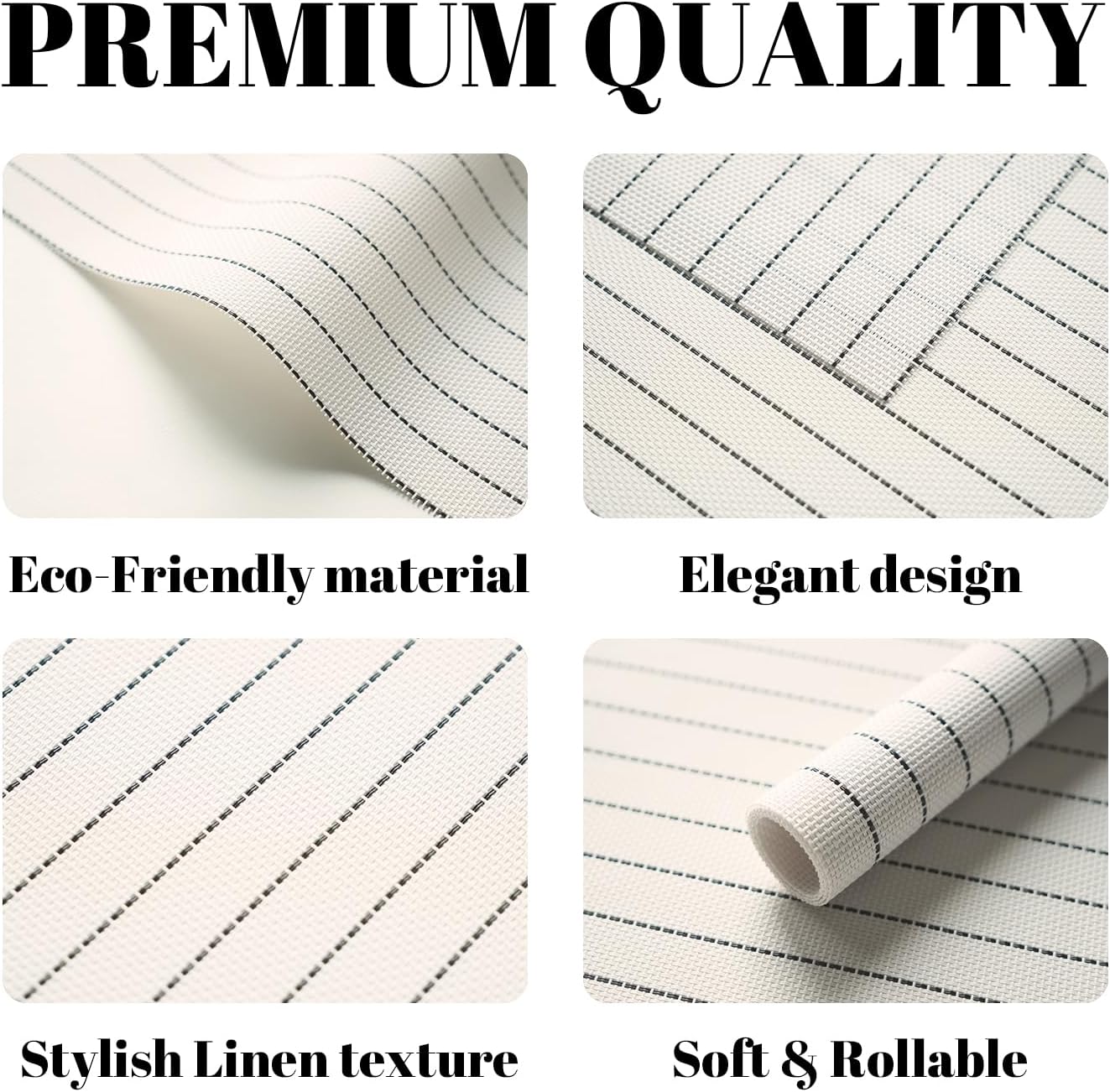 Placemats Set of 12 Vinyl/Plastic Woven Place Mats for Kitchen Table Indoor/Outdoor Washable Placemat Wipeable Dining Table Mats (White Stripes,12)