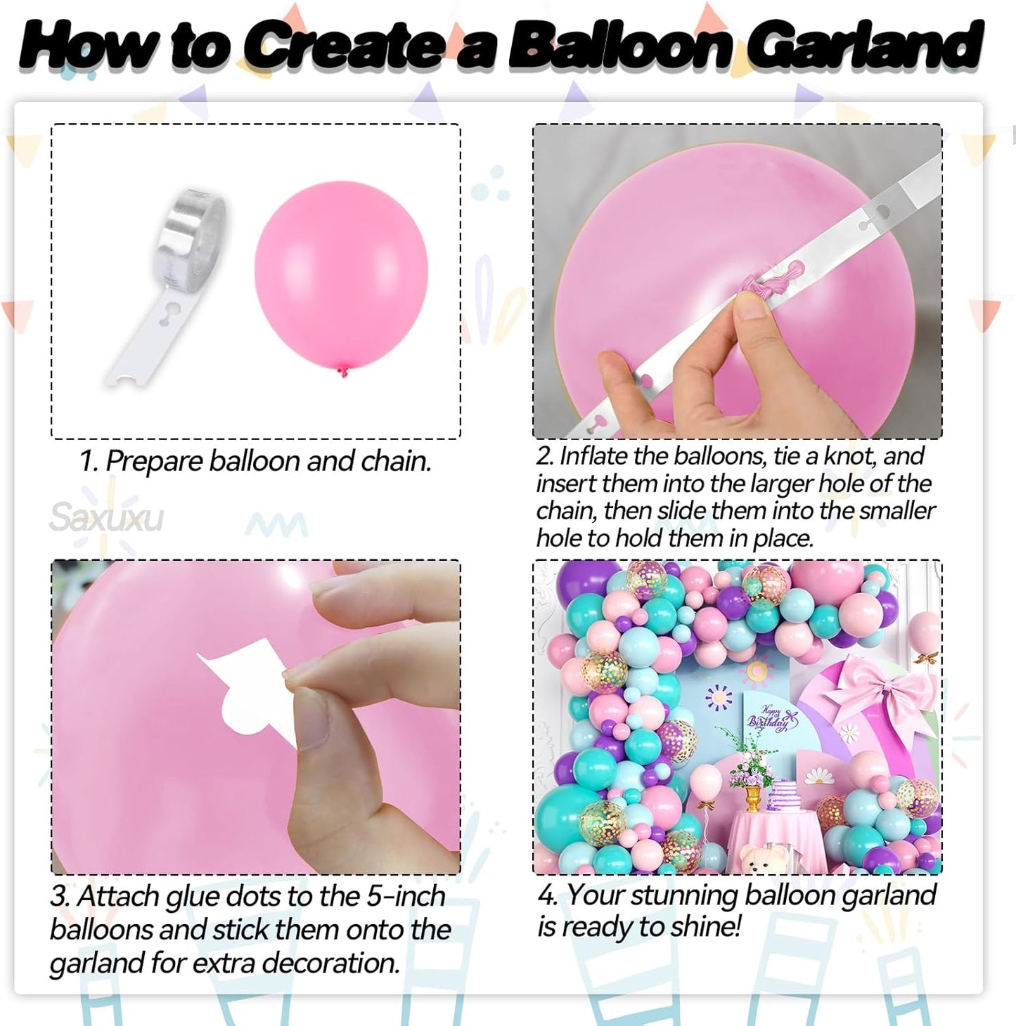 Pink Purple Balloon Arch Kit, Pink Purple Blue Balloon Garland Arch Kit, Gold Confetti Balloons For Girls women Princess Birthday Baby Shower Neon Theme Party Wedding Bridal Shower Bachelorette Decor